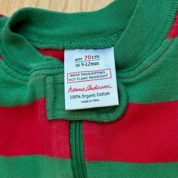 Hanna Andersson Green and Red Striped Christmas Zip Sleeper One Piece Pajamas - Picture 7 of 9